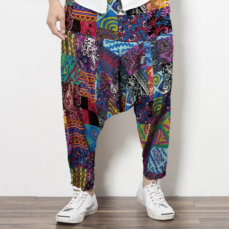 

Fashion Traditional Nation Print polyeste Linen Joggers Pants Men Hip Hop Harem Trousers Mens Casual Streetwear Sweatpants