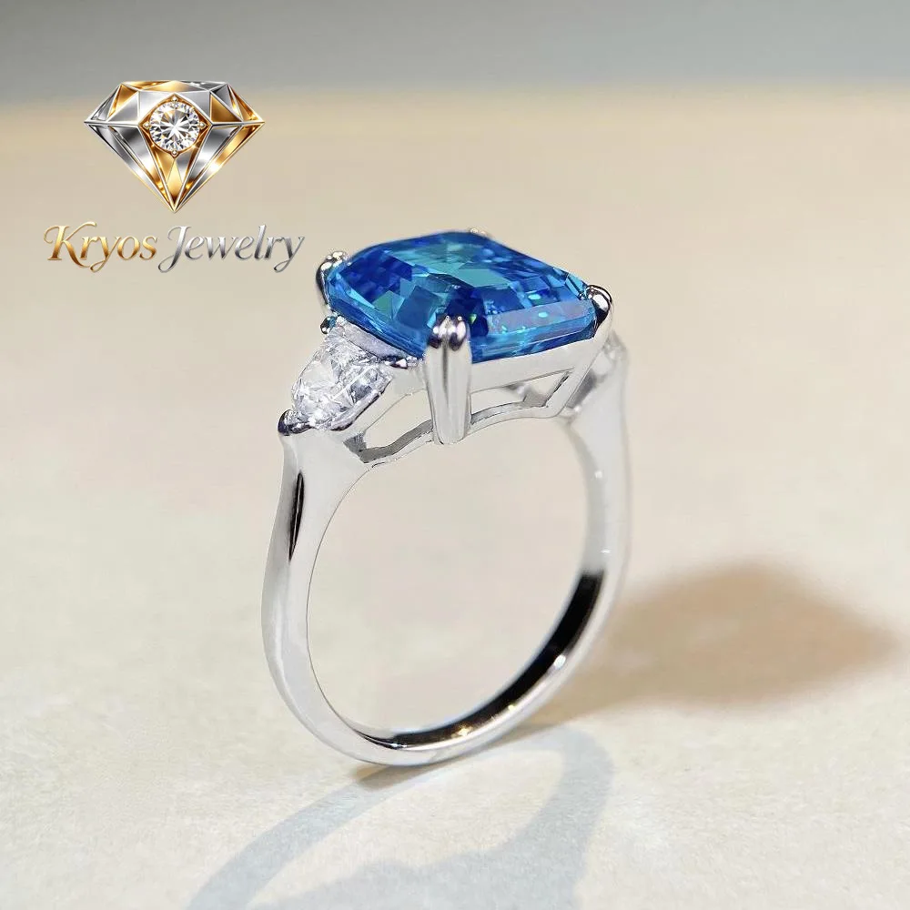 

Kryos Jewelry Luxury Solid Platinum PT950 Diamond Ring Aquamaro Light Luxury Fashion 4 karat Moissanite Diamond Ring