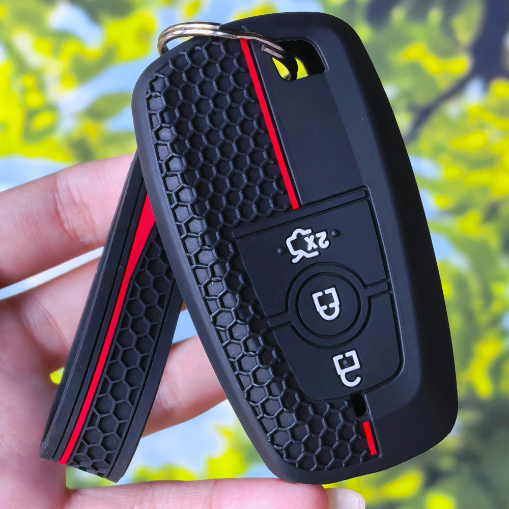 Honeycomb Grain Silicone Key Case With Keychain for Ford Explorer Mustang Fusion Escape F150 F250 F350 F450 F550 2/3/4 Buttons