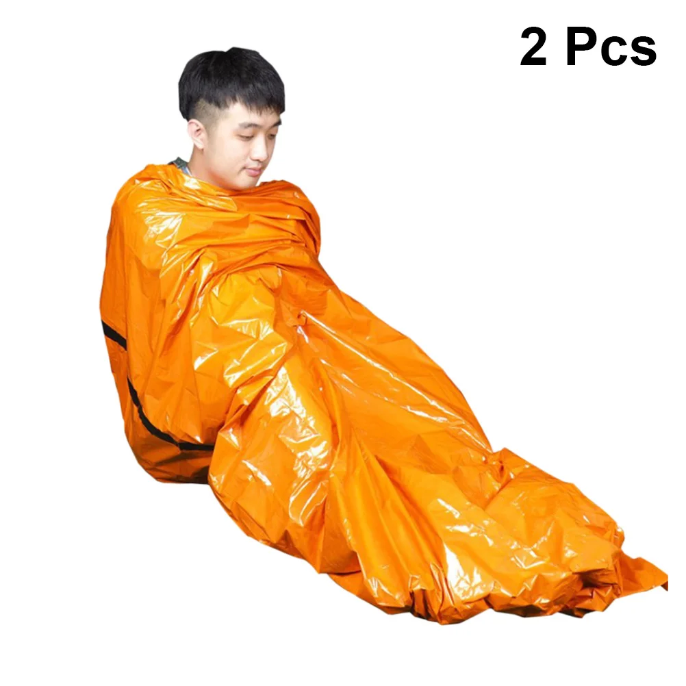 

Emergency Sleeping Bags Camping Outdoor Adults Orange Temperature Comfort Lightweight Durable Waterproof Pouch Hood Adjustable