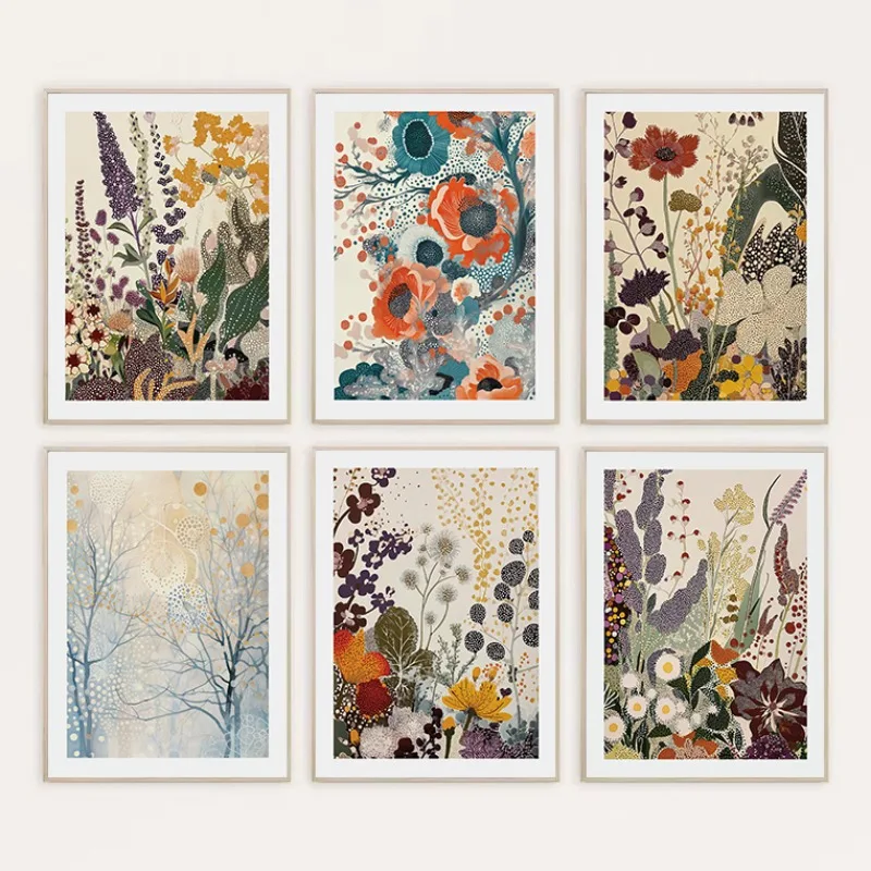 Abstract Floral Print Japanese Botanical Wall Art Botanical Dot Modern Minimalist Wall Decor Japandi Style Abstract Floral Print