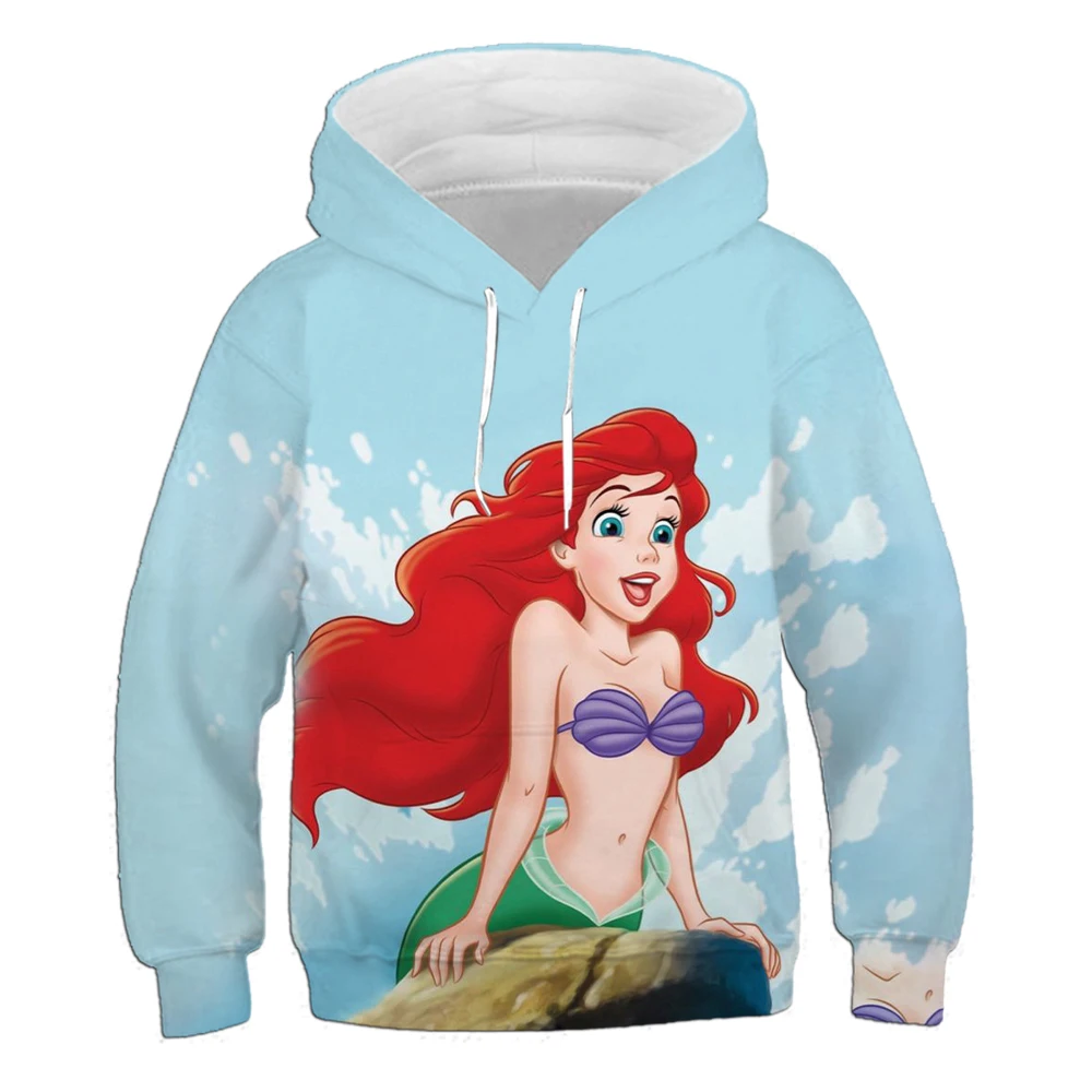 Mermaid Disney series print girl cute fashion casual comfortable sports loose hoodie autumn and winter warm fashion