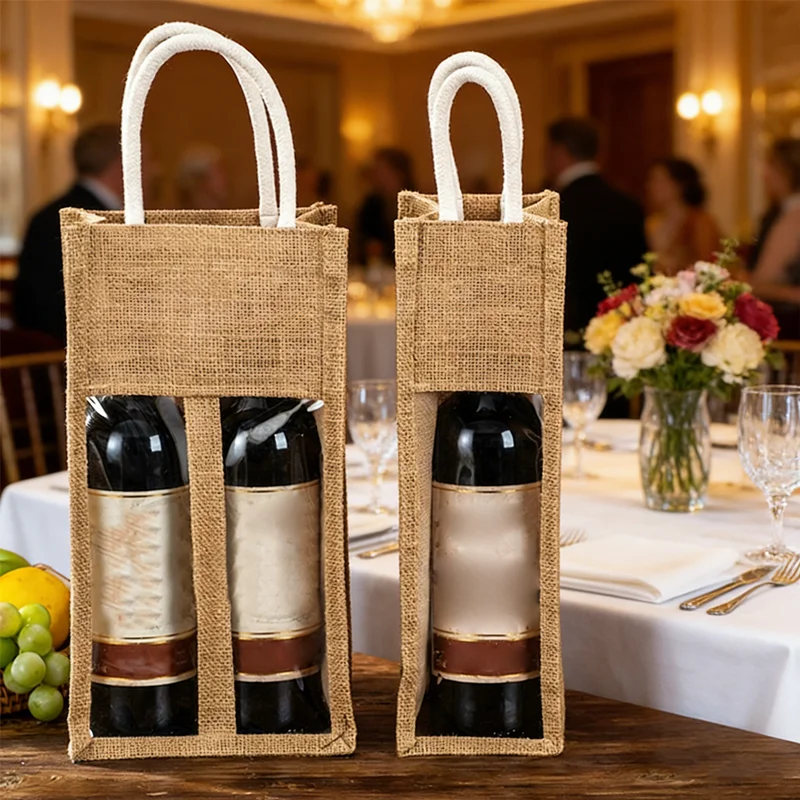 Premium Wine Presentation Box Red Wine/Gift Bag with View Window, Single or Double Bottle, with Carry Handle for Any Occasion