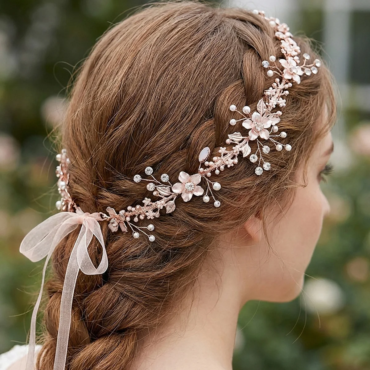 Prosta perłowa opaska do włosów dla nowożeńców w kolorze różowego złota Jelly Rhinestone Alloy Opaska na głowę Ślubne akcesoria do nakrycia głowy