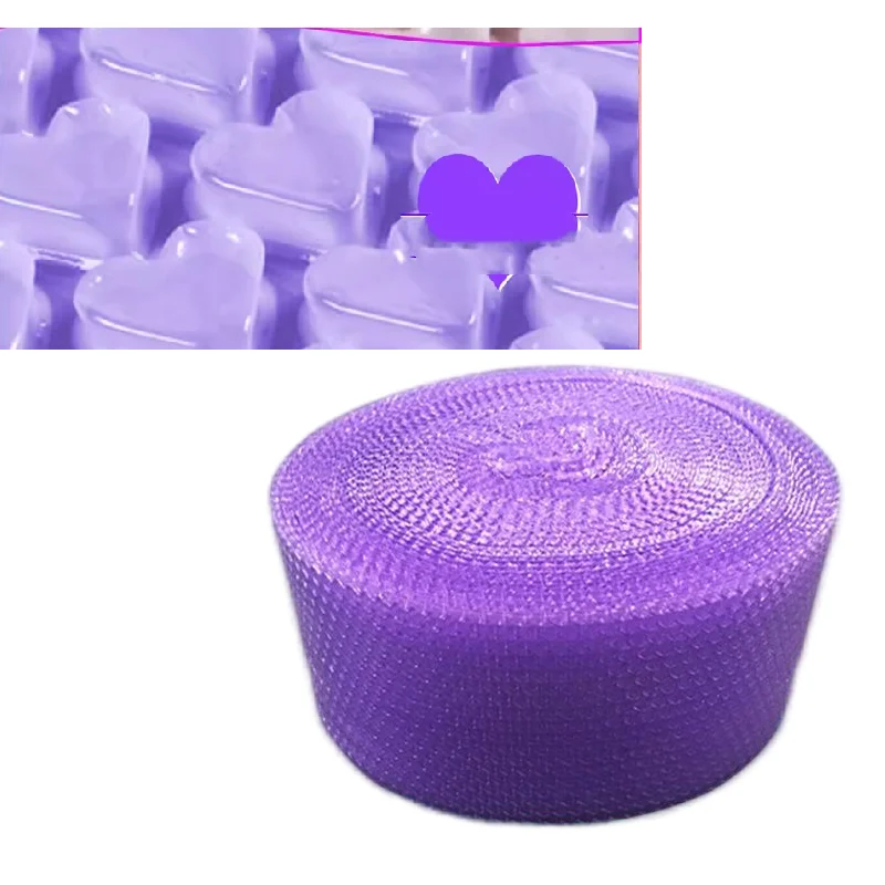 Petite boîte à bulles mignonne pour cadeau, emballage antichoc, papier rond violet, film Love Coussins, 20cm x 5 m