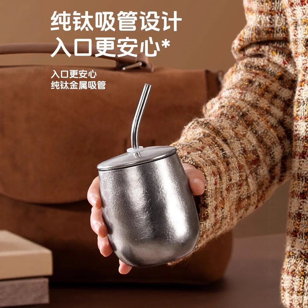 순수 티타늄 보온병, 단열 빨대 티타늄 컵, 대형 얼음꽃 이중층 맥주컵, 달걀껍질 티타늄 컵