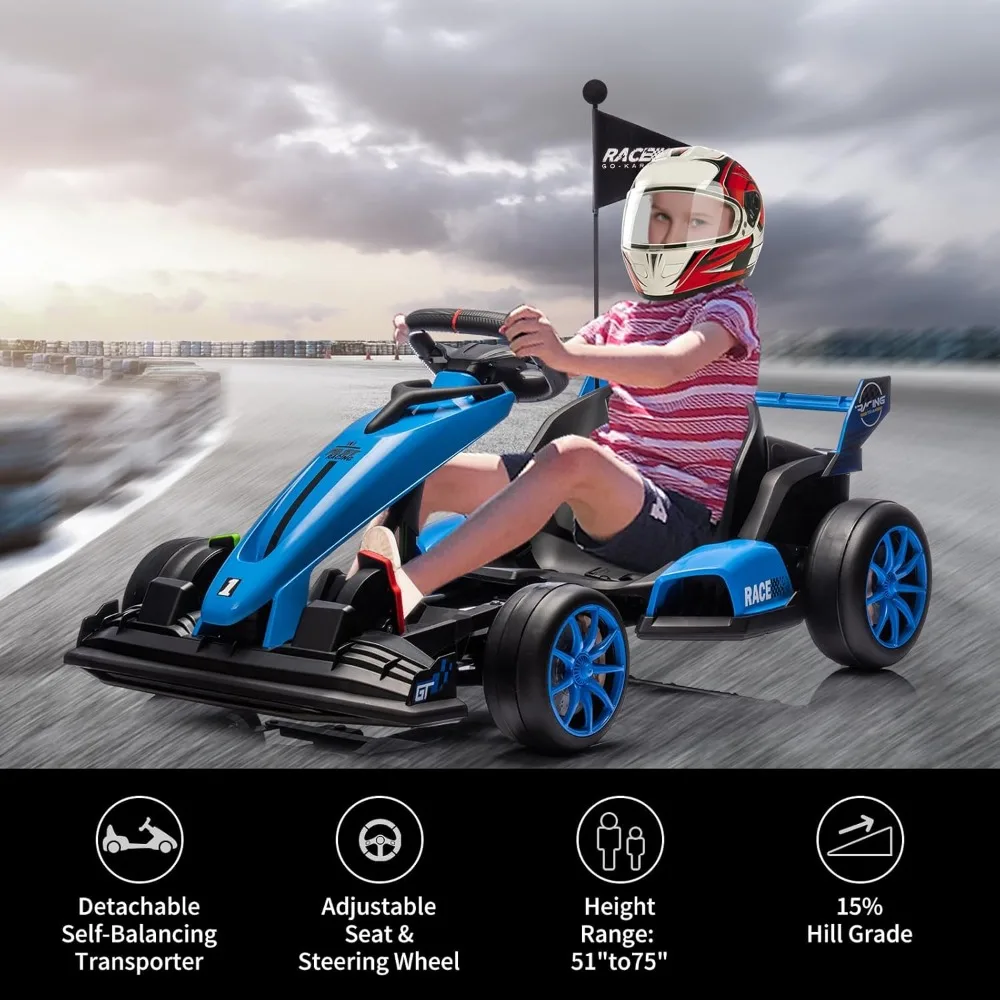 Electric Drift Kart Car with Adjustable Seat, 24V Outdoor Ride on Toy with Variable Speed Mode, High-Speed Racing