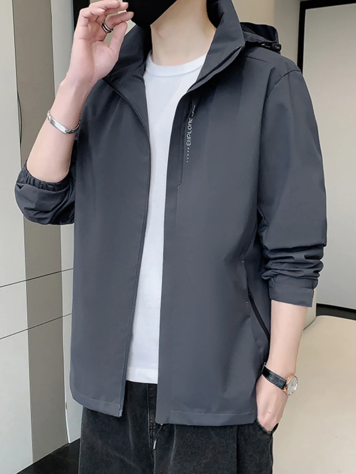 

Мужская демисезонная куртка для активного отдыха с отстегивающимся капюшоном, ветрозащитная, из полиэстера и нейлона, для пар