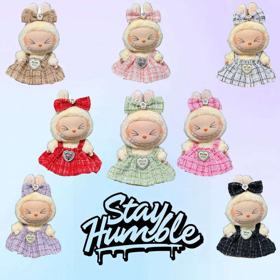 

17cm Mini Plush Doll'S Clothes Outfit Accessories For Korea Kpop Labubu Idol Sitting Party V1 V2 Autumn onesie hat set Clothing