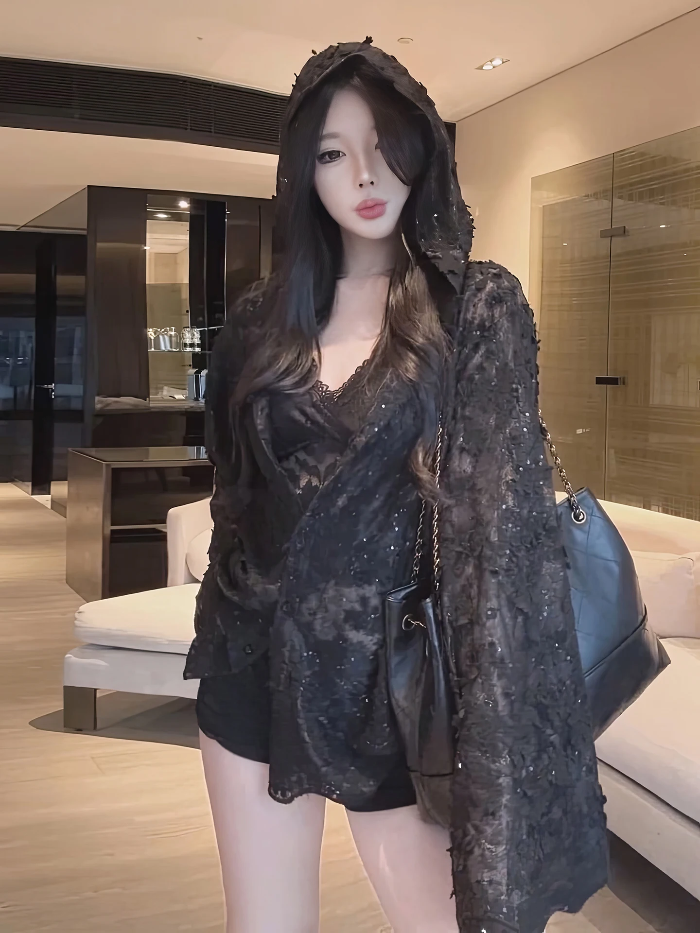 

Весна 2026, корейский Sle Faionable Pure Desire, кружевной лоскутный жилет, топ-бот, комплект из двух предметов, женская повседневная рабочая одежда