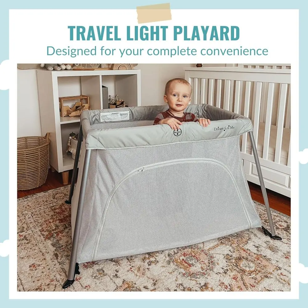 روضة أطفال محمولة مع باب بسحاب، جوانب شبكية، مرتبة مريحة، تصميم قابل للطي، حقيبة سفر متضمنة - رمادي