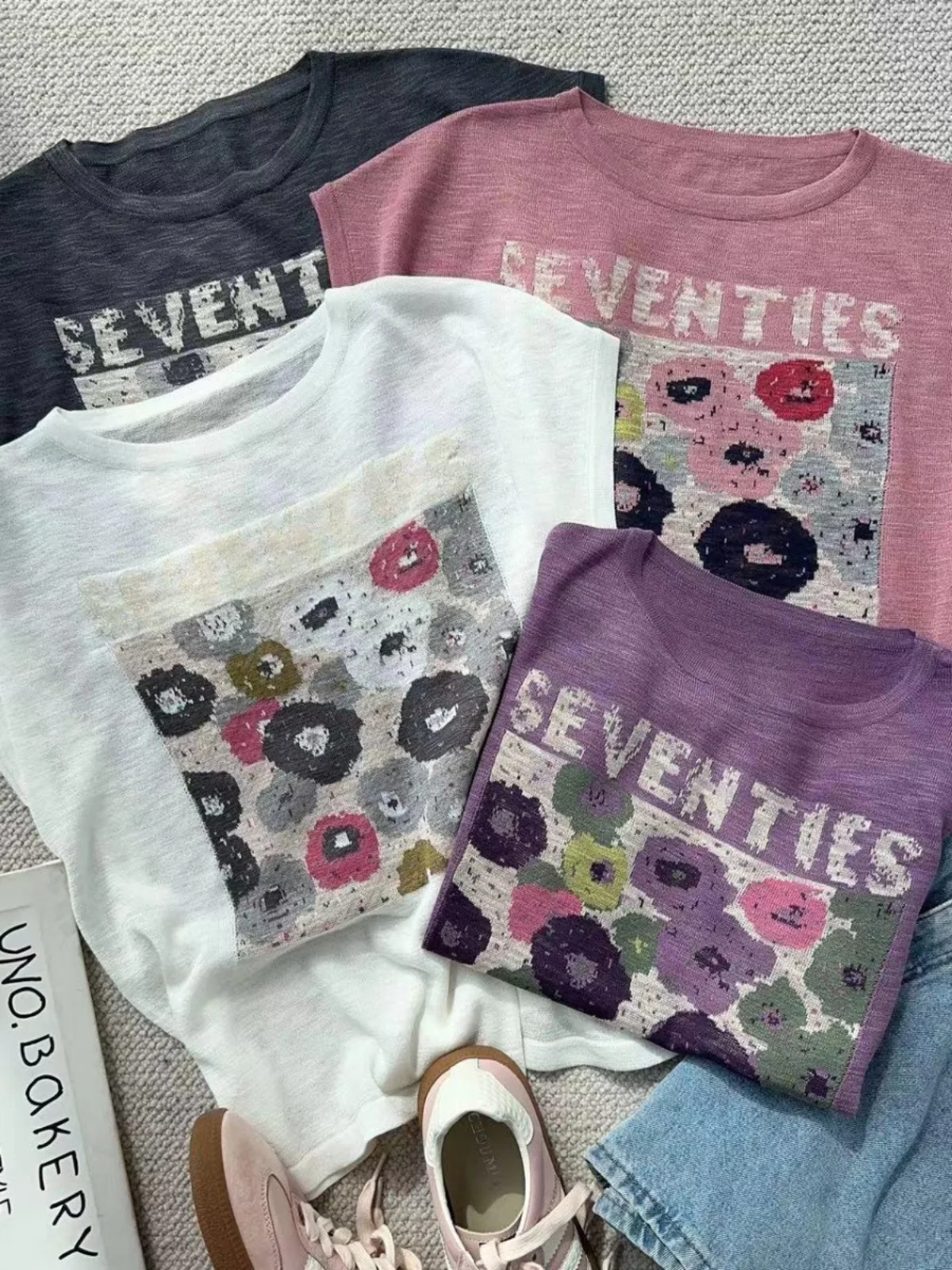 تي شيرت فضفاض من الحرير الجليدي ort Sve تي شيرت مستدير Ne مطبوع للنساء مضاد للشيخوخة علوي irt عصري كوري Sle للتنقل #5