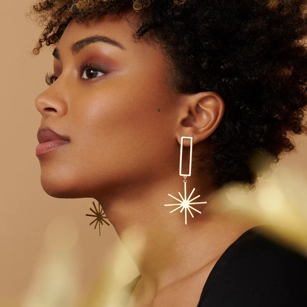 هندسية غير النظامية وأقراط للنساء مزاجه ثمانية نجوم مدببة موضة اللون الذهب شرابة الأقراط الطويلة