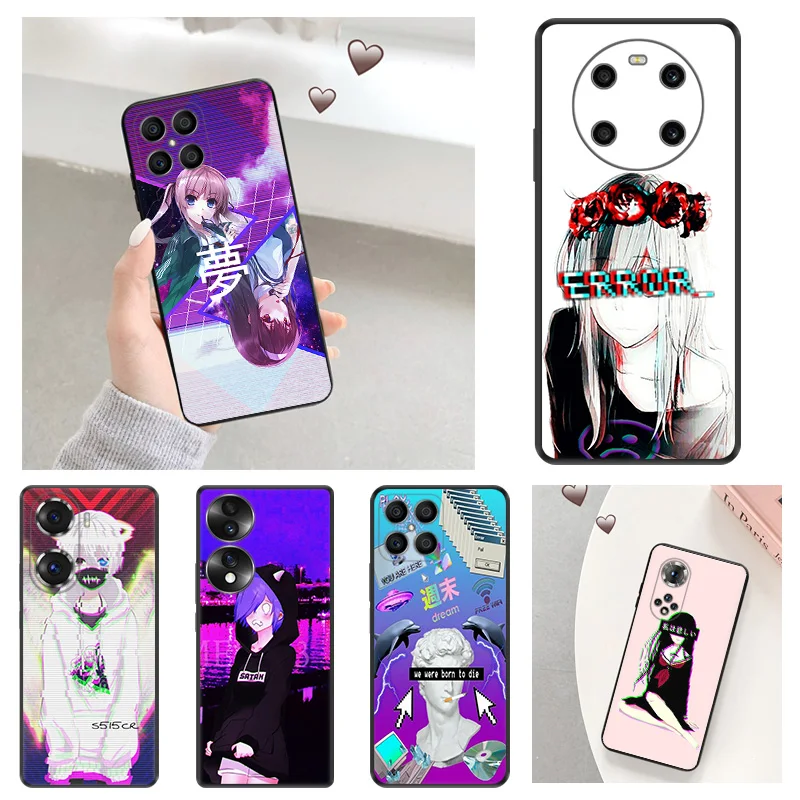 Soft Anti-Drop Phone Case For Honor X7b X6 70 90 X8 b X9A X9B Magic5 Pro LEWD Vaporwave Girl Anime Pixel 8A 7A 6A 6 7 8 Cover