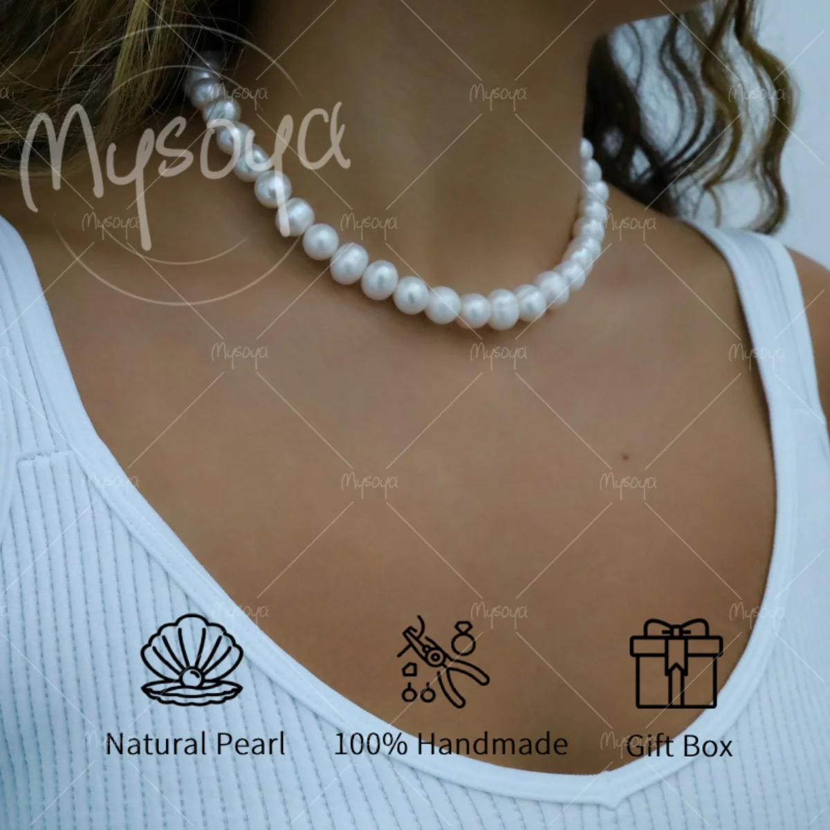 

MYSOYA Freshwater Pearl Necklace 9-10mm Pearls, with Gift Box, Your Neutral Jewelry, for Her/Him, Gift Box Suitable for Birthday