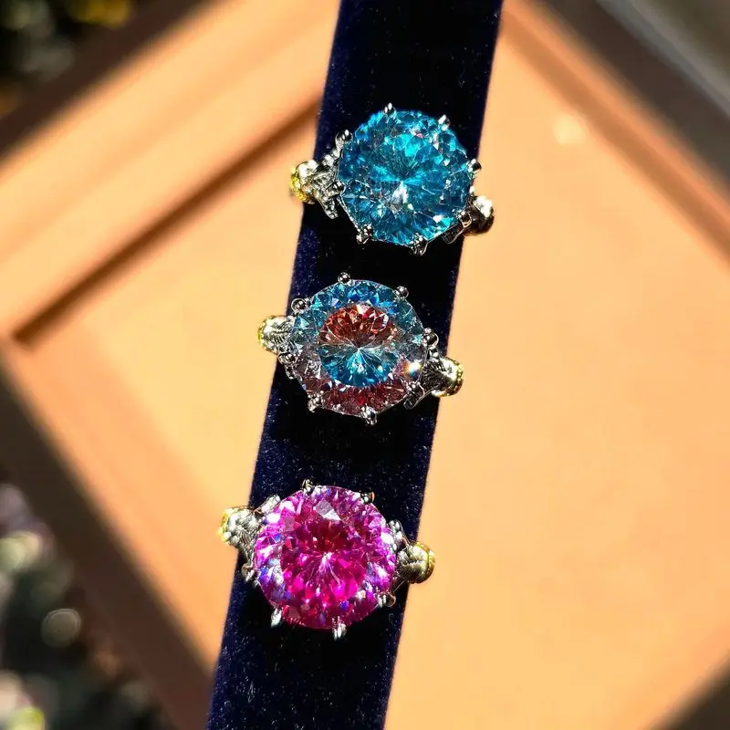 Fashionable Luxury Rose Cut Ring - Two-color Gold Paraiba Blue Diamond Engagement/Wedding Ring for Ladies - Quality Women's Jewe