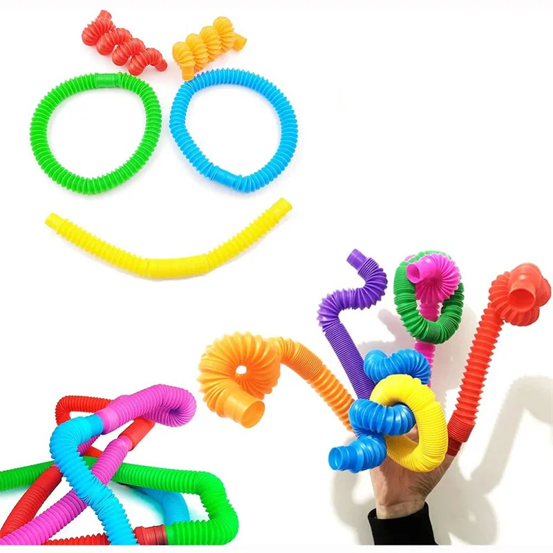 6Pcs Decompression Retractable Pop Tube Ripple Color Relief Anxiety Fidget Funny DIY Sensory Toy Parent-child Interactive Gift