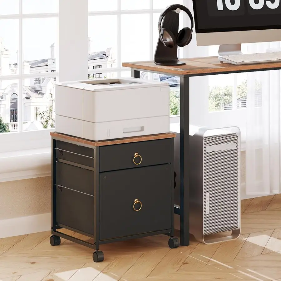 

Шкаф для документов, вертикальный мобильный офисный шкаф с 2 ящиками, передвижная подставка для принтера, для файлов формата A4, ящик из нетканого материала, для дома