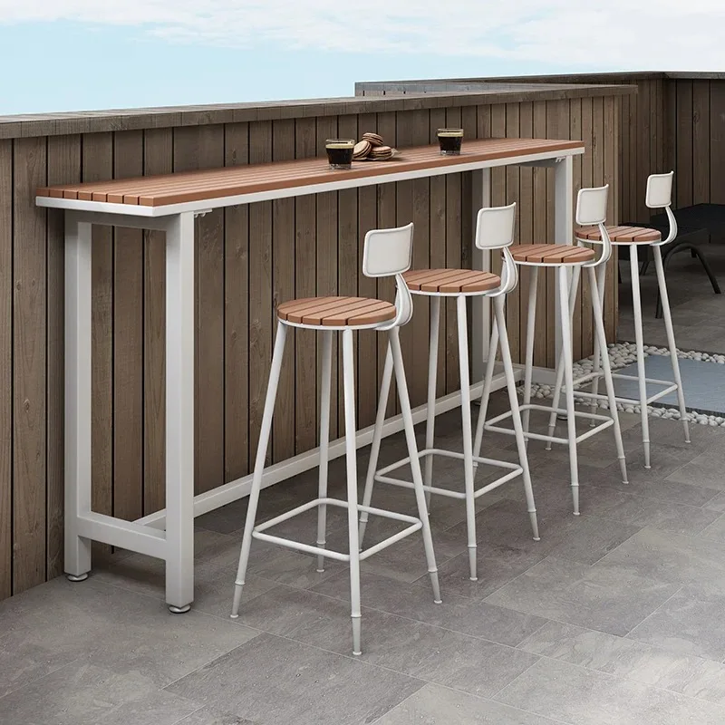 

Outdoor plastic wood anti-corrosion wood open-air wall courtyard long bar tall narrow table bar table chair combination wrought