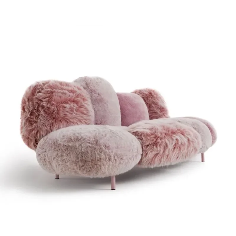 Powder Puff Plush Sofa Xiaohongshu Internet Celebrity High-Grade Artistic Aesthetic Creative Custom Sofa image 5