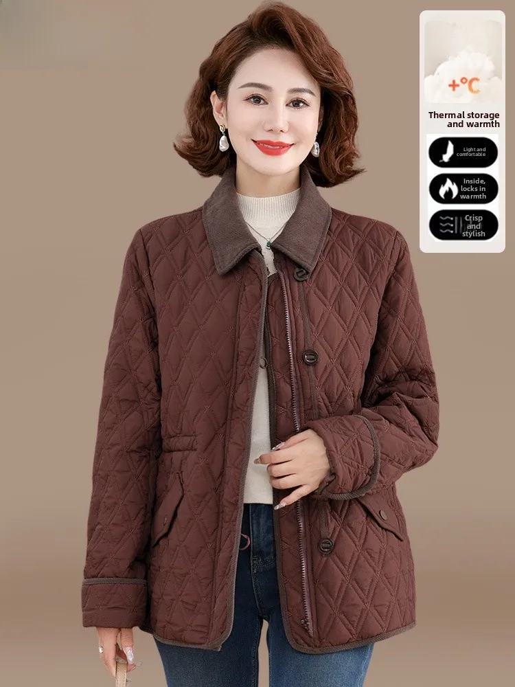 

Модная легкая пуховая хлопковая куртка для женщин среднего возраста, осенне-зимняя верхняя одежда, женское хлопковое пальто