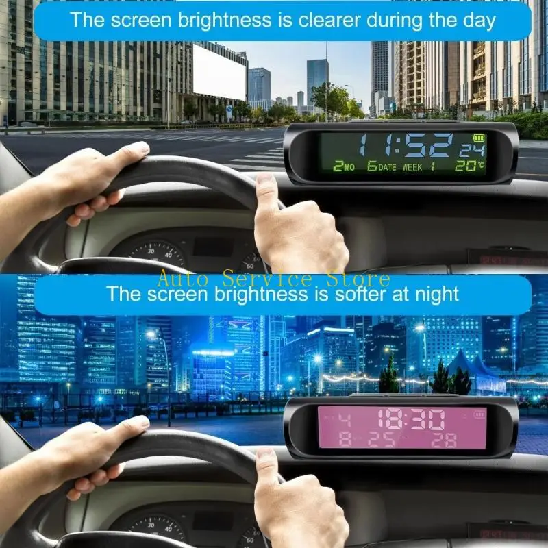 462A Solar Car Digital Clock Portable Multifunctional Electronic Time Monitors Calendar Date Temperature LCD Display