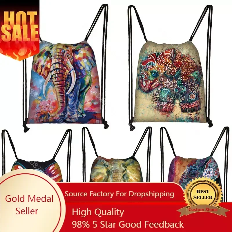 

Colorful Oil Painting Elephant Drawstring Storage Pouch Multi-Functional Bag Ditty Bag for Travel Outdoor Activity Girl Backpack