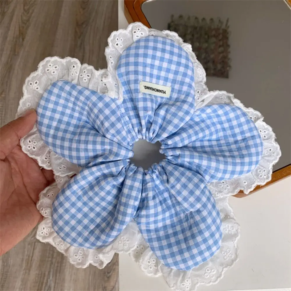 Sweet Korean Style Flower Scrunchies Large Cloth Plaid Lace Scrunchies Hair Tie Ponytail Holder Exaggerated Hair Ring Party