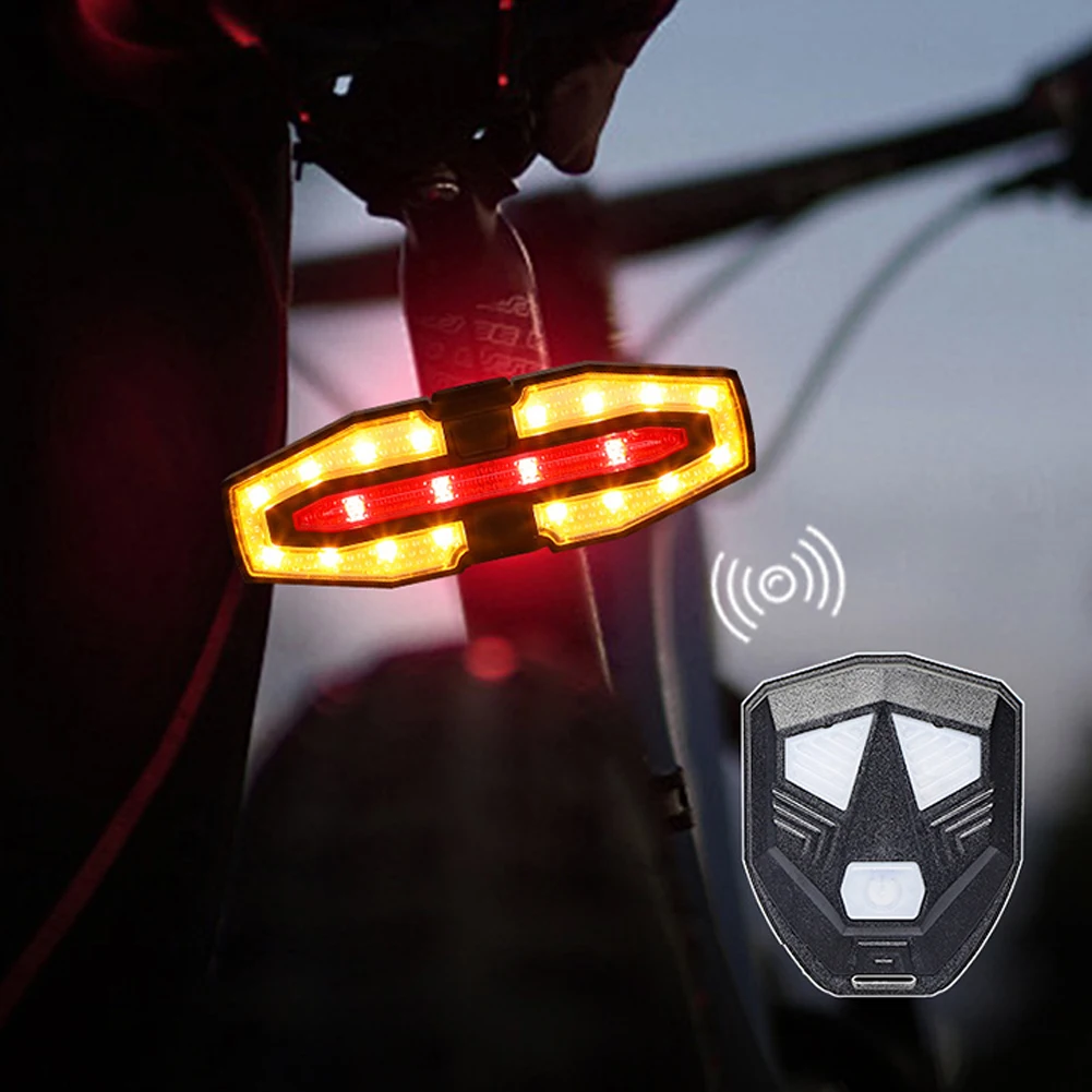 Feu arrière de vélo Rechargeable avec clignotants, télécommande sans fil, voyant d'avertissement pour la conduite de nuit