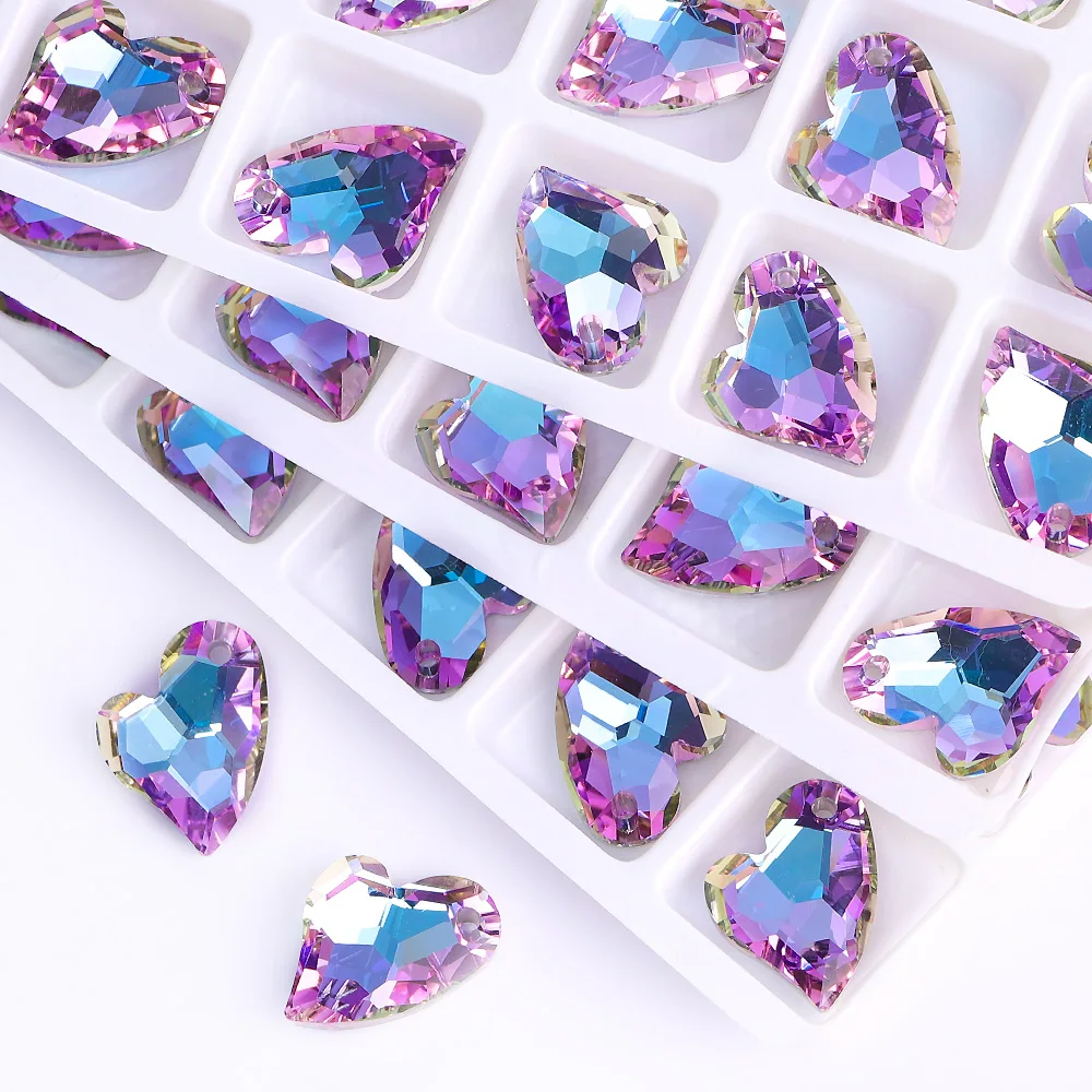 13x17mm 28Pcs Heart Shaped Glass Sharp Bottom Rhinestones Pendant Glitter Single Hole Crystal Gem For Jewelry Clothes Dacoration