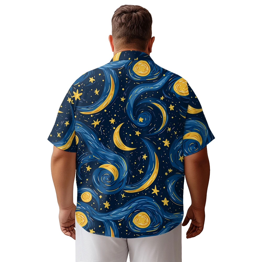 2024 new  Men's shirts plus size Oil painting starry sky printed clothing casual short-sleeved