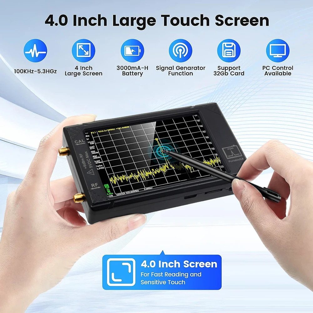 Handheld Tiny Spectrum Analyzer 100KHZ-5.3GHZ 4inch Display TinySA Spectrum Analyzer RF Generator 32GB Card with 3000mAh Battery