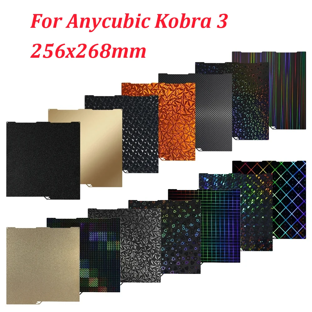 Anycubic Kobra 3コンボビルドプレート256x268mm PEO PET PEY PEN PEI両面シート Anycubic Kobra 3用スプリングスチールシート