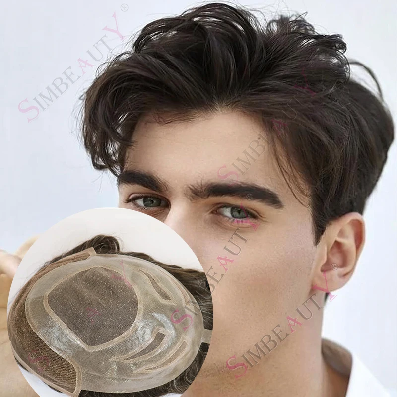 متين 540 #   1b65 شعري غير مرئي Versalite السويسري الدانتيل بولي Men الرجال الشعر المستعار رمادي أسود شعر مستعار شقراء بني داكن 100% رقعة الشعر البشري #2