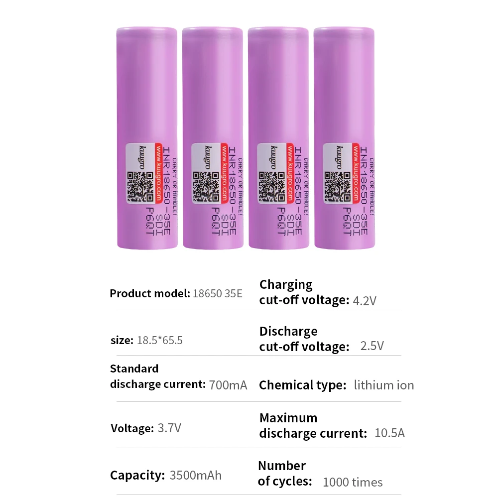 Oryginalna bateria litowa 18650 3500mAh 3.7V INR18650-35E, akumulator do wielokrotnego ładowania, ciągłe wypłycenie 10A, możliwość łączenia równoległego i szeregowego. — zdjęcie produktu 3