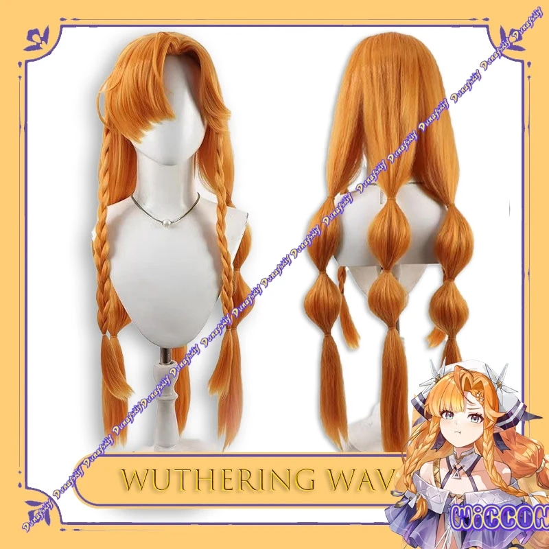

Neon Orange Long Three Braid Sigrika Cosplay Wig Wuthering Waves Adjustable Cap Unisex Adult Comicon Halloween Party Costume