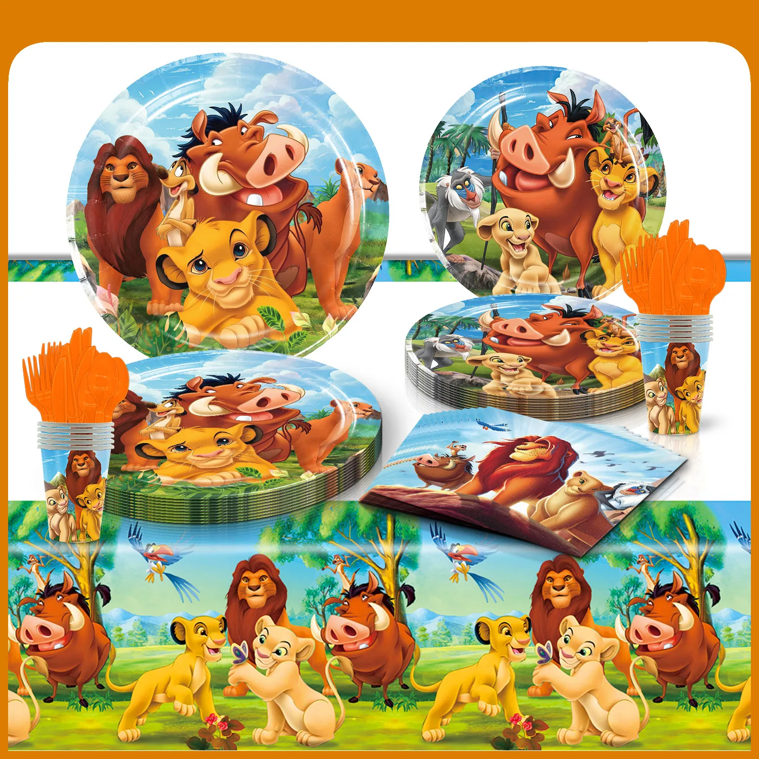 The Lion King Birthday Party Supplies Tableware Blowout Balloon Backdrop Decoration Cake Topper Banner Cup Plate Tapestry