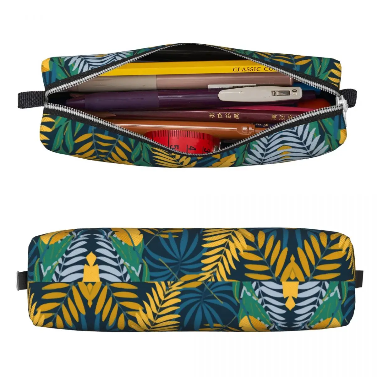 Colorful Plants Pencil Case Tropical Leaf PU Leather Pen Box Kids Lovely Large School Pencil Cases Stationery