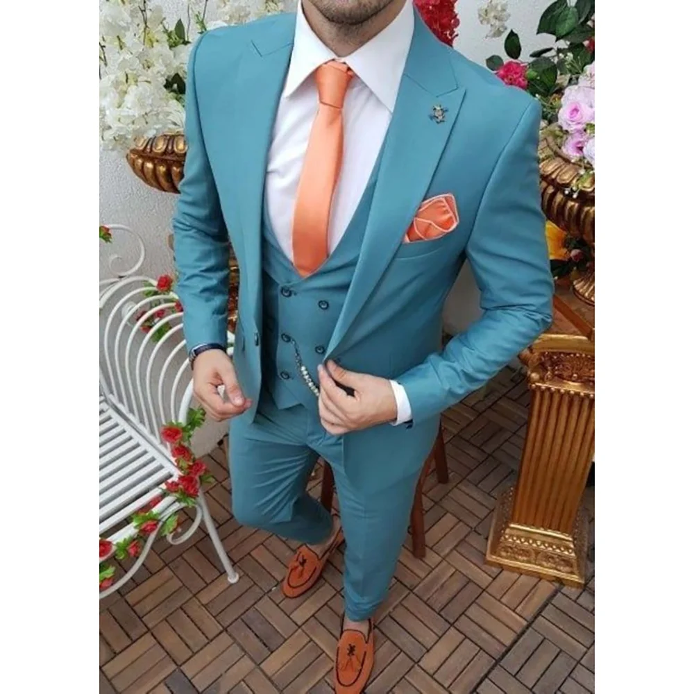 

Gentle Single Button Peaked Lapel Men Suits Wedding Formal Party Fashion Man Sets 3 Pieces (Jacket+Pants+Vest)