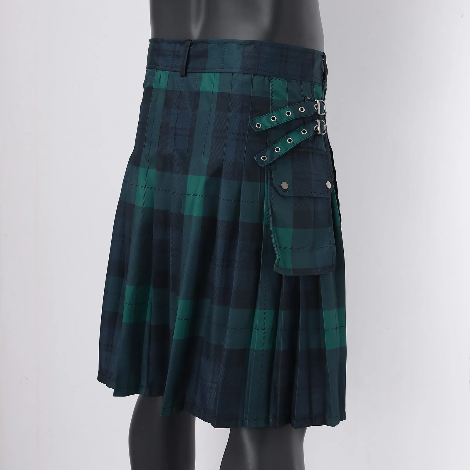 

Men's Plaid Kilts Scottish-Festival Studded Rock Design Carnival Kilt Punk Stitching Skirts Modern Man Traditional Pleated-Skirt