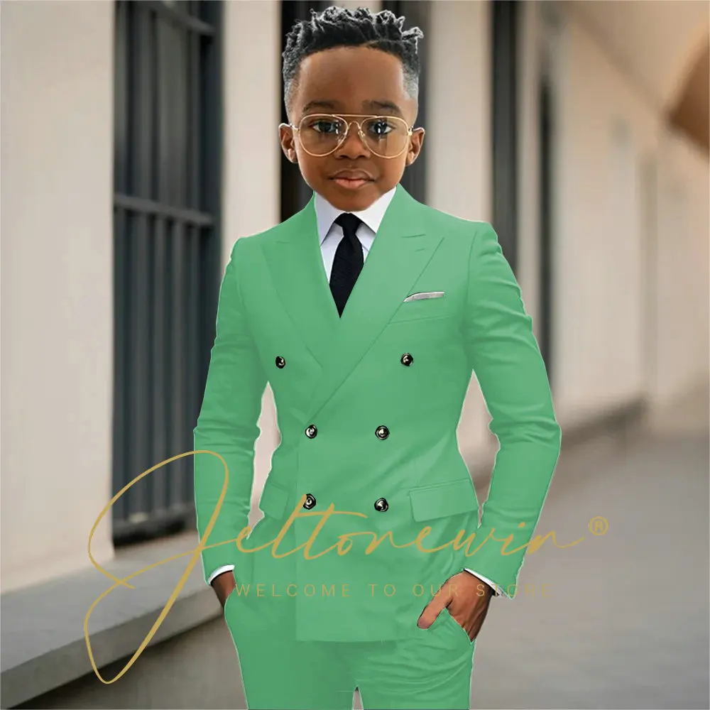 Boy's Beige Suit Set Double Breasted Blazer Pants 2 Pieces Classic kids Wedding Tuxedos Children Party Suits outfits