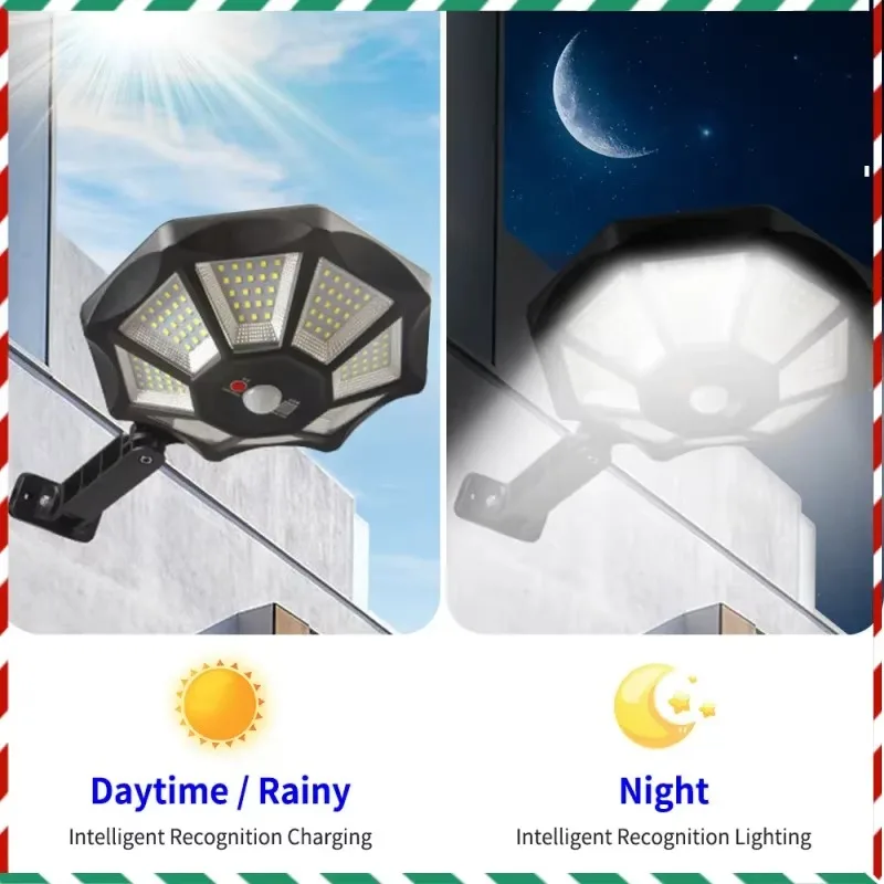 

168led solar lights outdoor 6500K 8 light surfaces flood light with motion sensor waterproof solar powered wall light for yard
