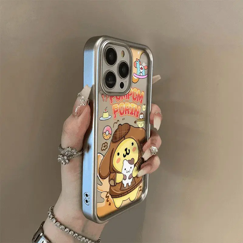 

INS Electroplated Border Cute Pudding Dog Phone Case For iPhone 16 15 14 13 12 11 Pro XS Max X XR XSMAX 7 8 PLUS 16E Y2K Cover
