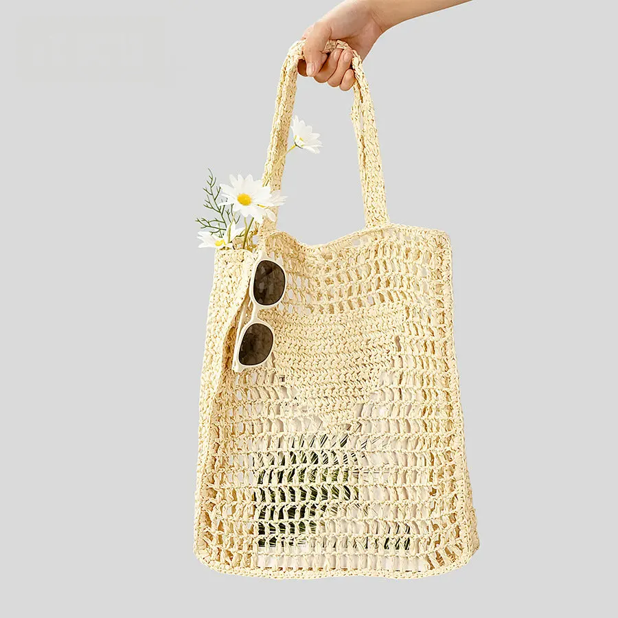 Hollow NO Letter Straw Woven Handbag Fashion Totebag Woven Women\'s Shoulder Bag Summer Beach Handbag Storage Bag Organizers Bags