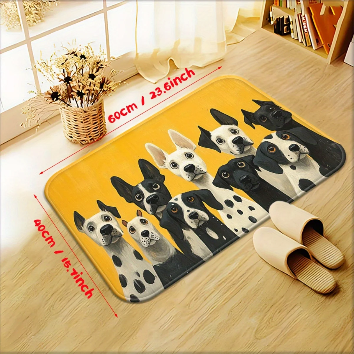 1pc Playful Black & White Dalmatian Dog Art Non-Slip Door Mat - Absorbent Machine Washable Polyester Mat for Bathroom, Bedroom