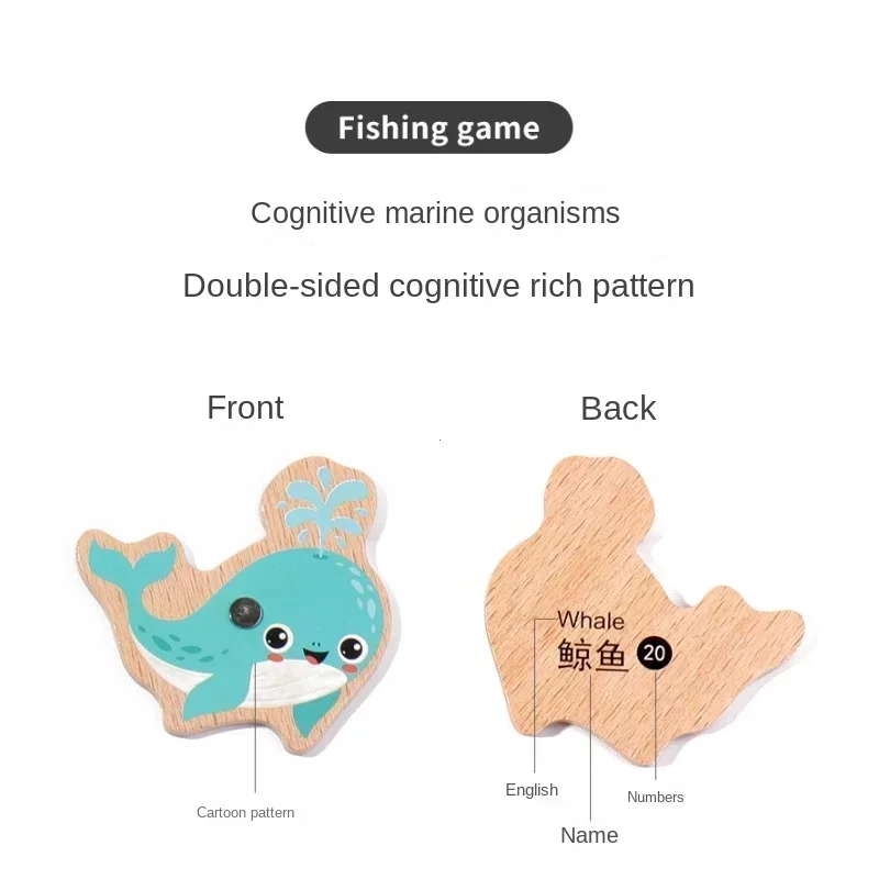 New Montessori Wooden Fishing Toy For Children Cartoon Marine Life Cognition Fish Games Parent-Child Interactive Educational Toy