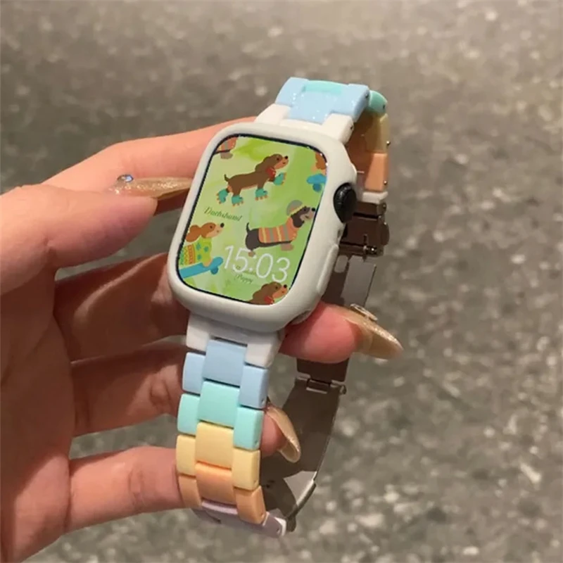 Cute Candy Color Resin Strap For Apple Watch Band Ultra 2 44 40 45 41MM Replacement Bracelet iWatch 4 5 6 SE 7 8 9 49mm 38/42