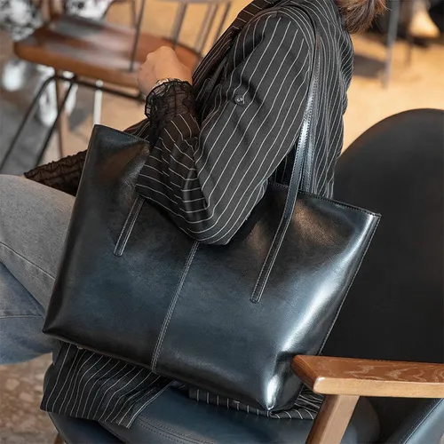 Imagen 2 del producto Bolsos de mano grandes de cuero genuino de vaca Burminsa para mujer, bolsos de hombro de diseñador de lujo 2026, bolsos de compras para mujer