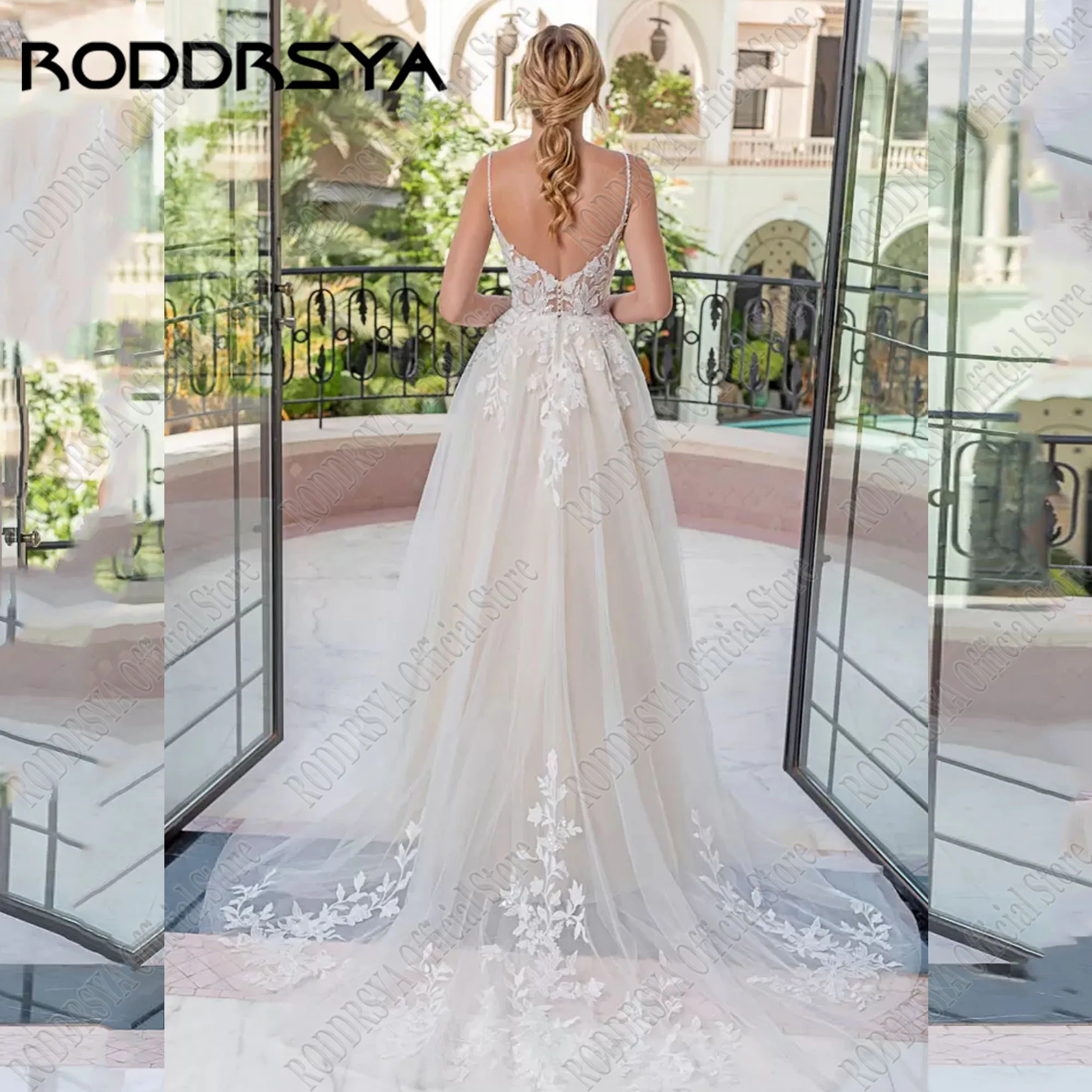 RODDRSYA-Vestidos De novia acampanados con encaje, traje De novia con escote en V, Espalda descubierta, tirantes finos, 2024Vestido de novia con encaje a de roddsya 2024 novia sin calcomanías en V cuello vestido de nov