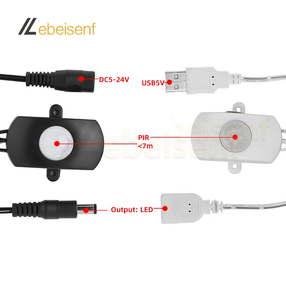 5A PIR Infrared Human Motion Detection Sensor Switch USB or DC Plug 5V 12V 24V for Low-Voltage PWM LED Strip Module string Light